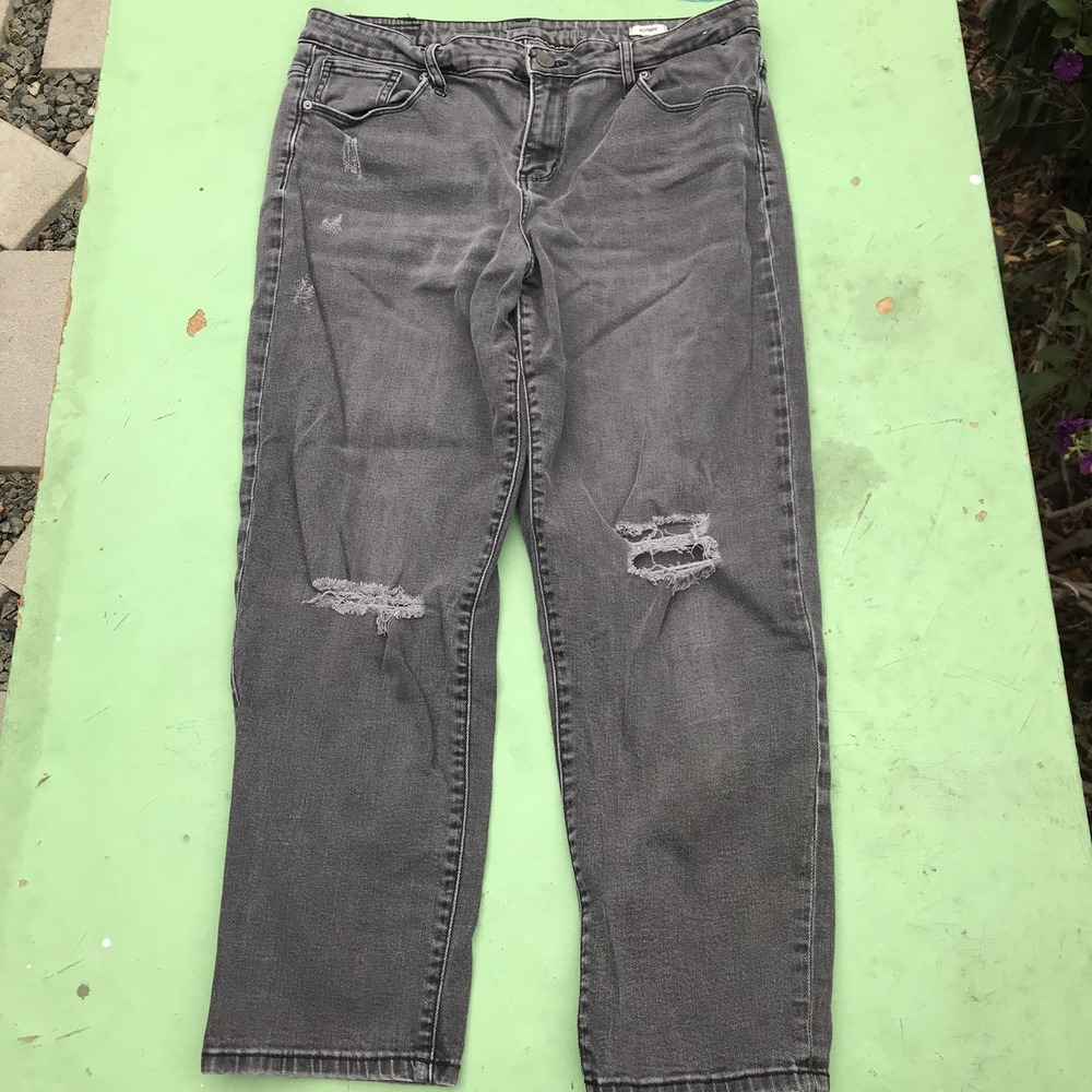 Calvin Klein Boyfriend Jeans Womens Size 31 High Rise Distressed Dark Wash Denim